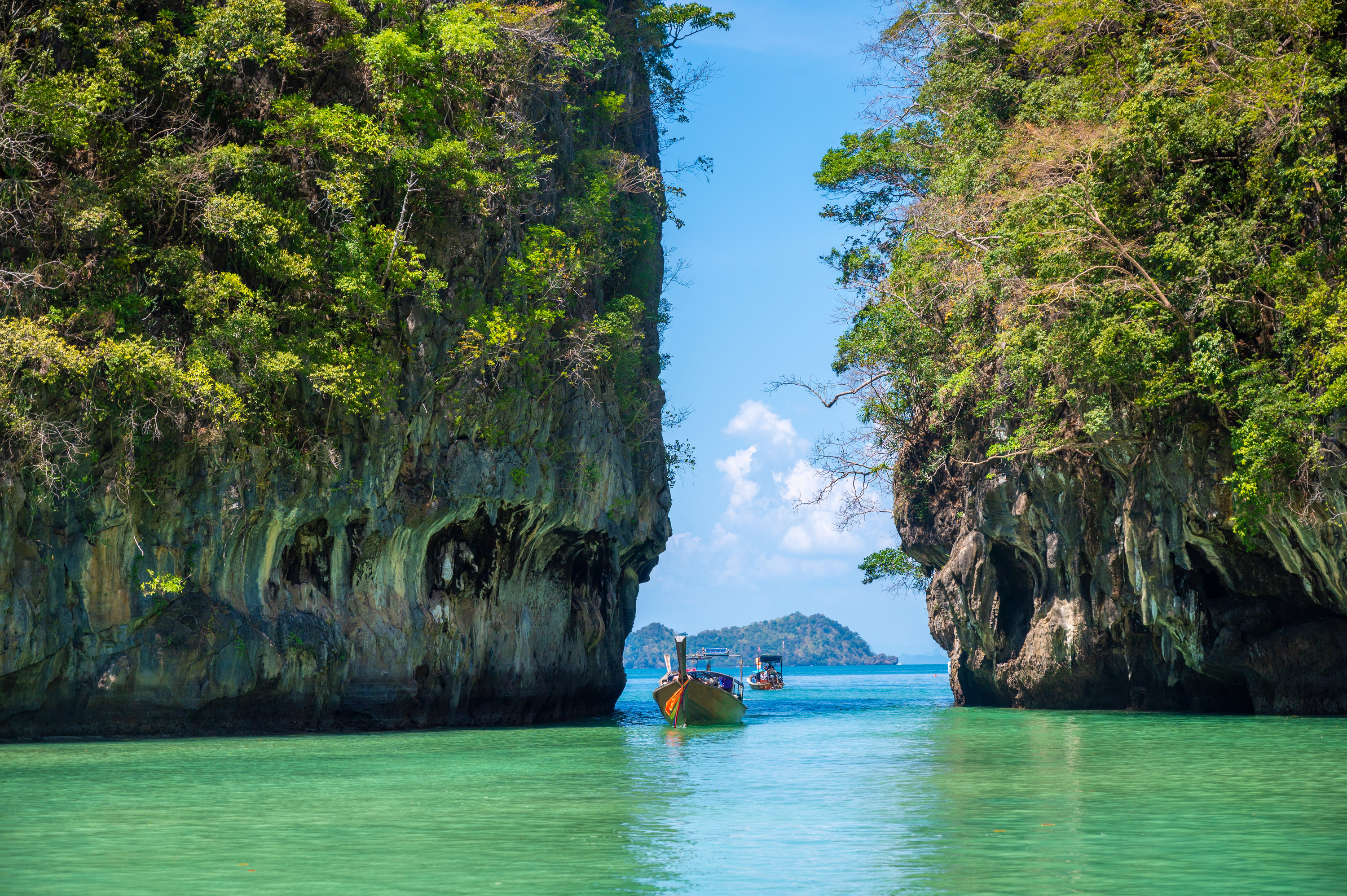 A boat and rock formations in Thailand