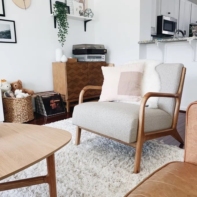 A taupe chair in a reviewer&#x27;s home