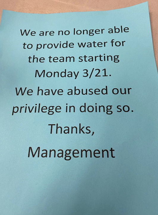 &quot;We are no longer able to provide water for the team&quot;