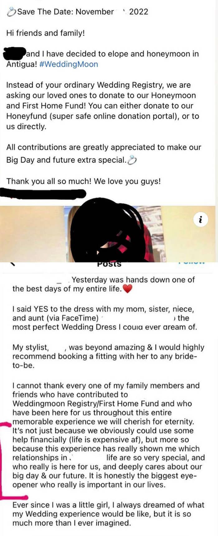 Screenshot of someone being entitled about their wedding