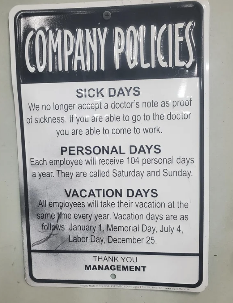 A list of days people can&#x27;t take off work