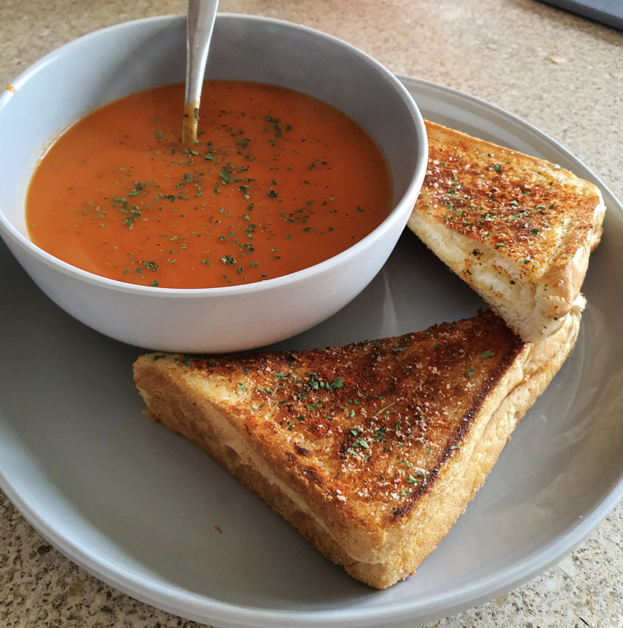 Grilled cheese sandwich and tomato soup