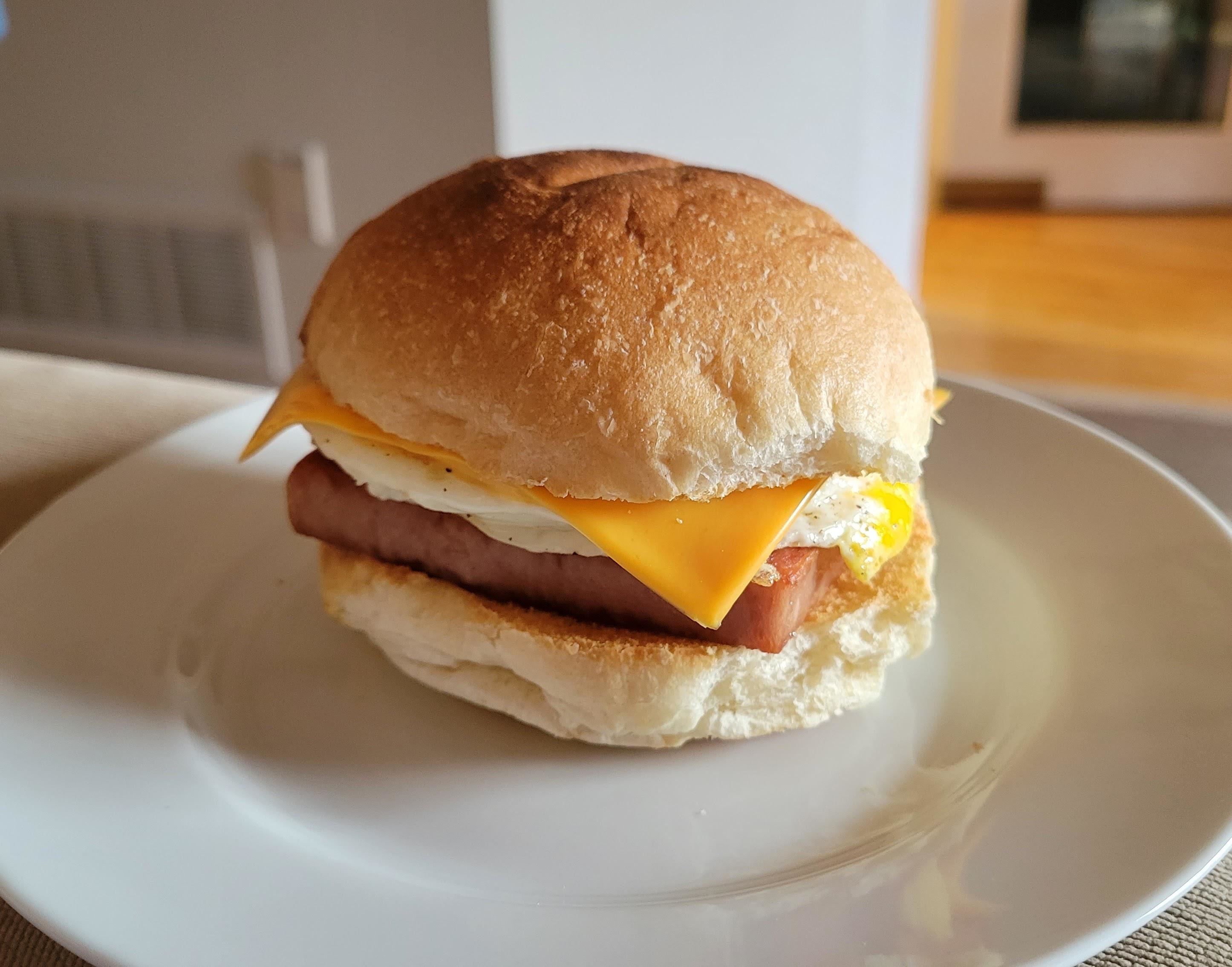 Spam, egg, and cheese sandwich