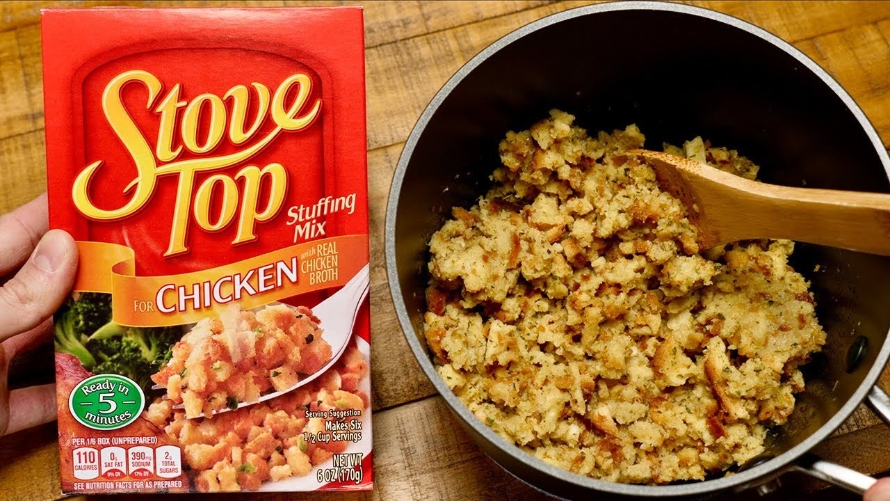 Stove Top Stuffing Mix prepared in a pot