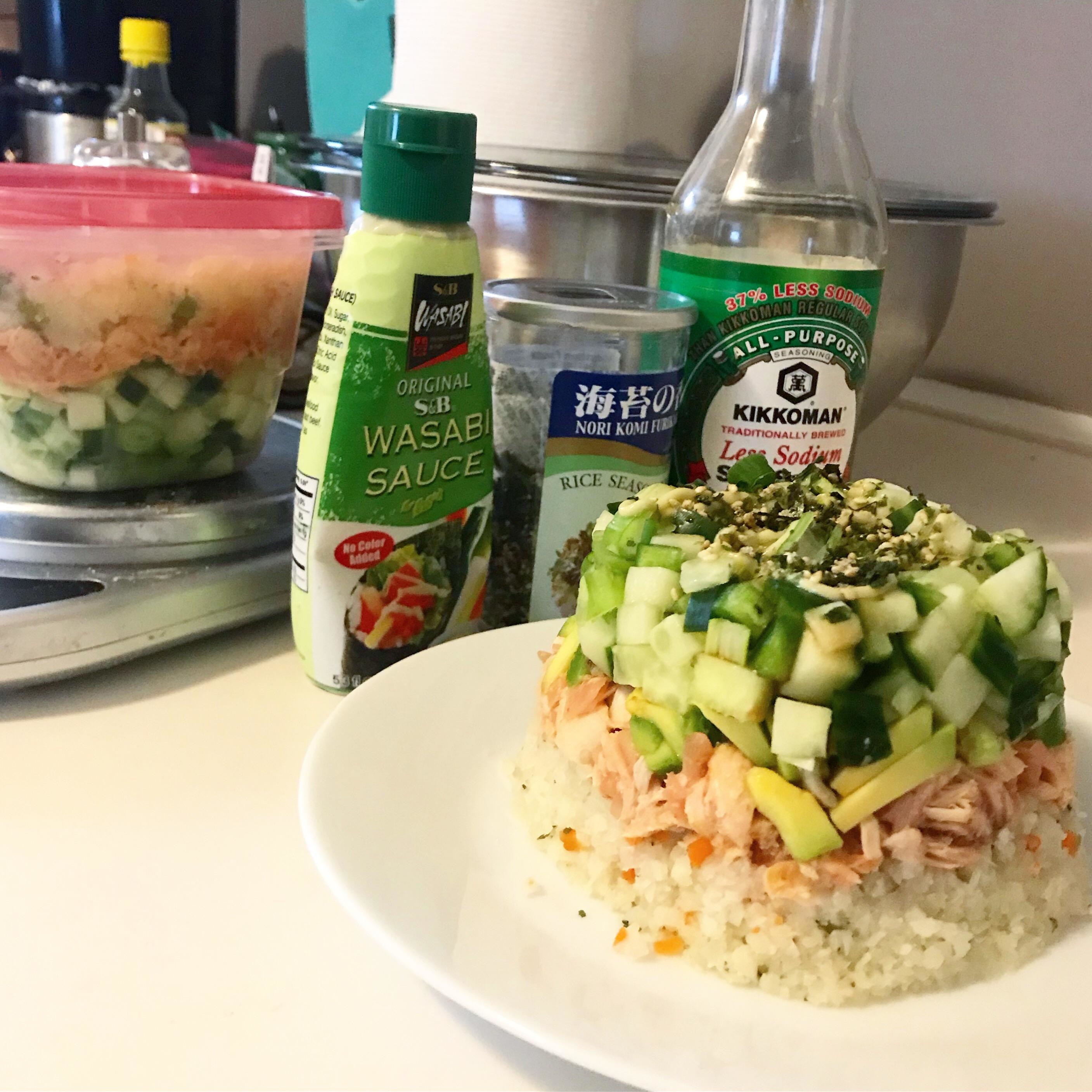 Veggies and canned tuna over rice