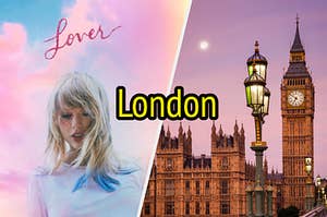 Taylor Swift's Lover album and a photo of London