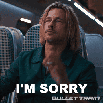 Brad Pitt saying &quot;I&#x27;m sorry&quot; in a scene from Bullet Train