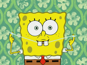 SpongeBob flossing his teeth