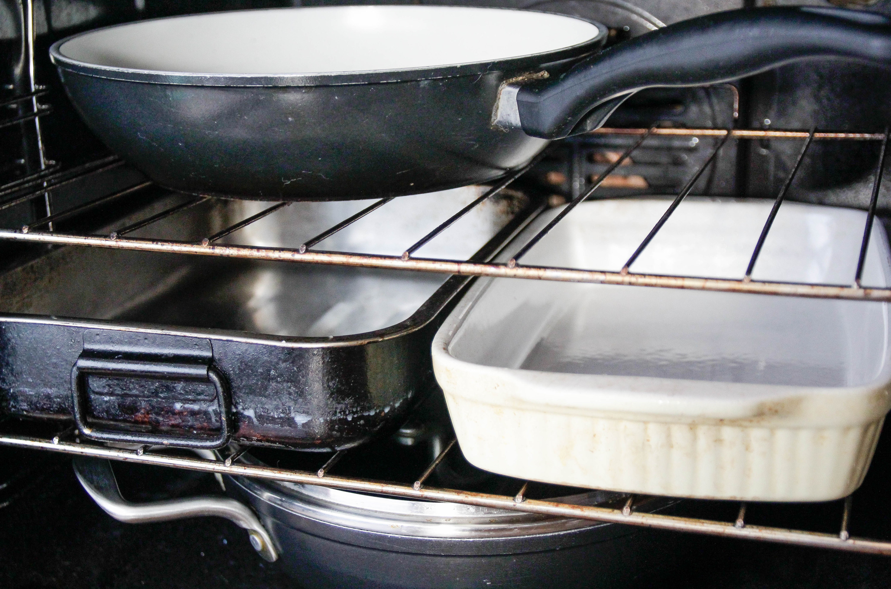 Frying pan, andbaking trays in an oven