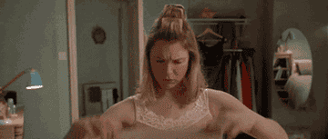 Renee Zellweger holds up granny panties in a scene from Bridget Jones&#x27;s Diary