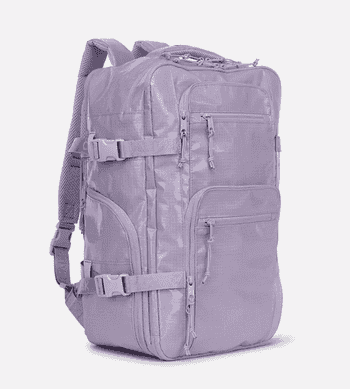 360 of the lilac backpack showing it's various handles and compartments