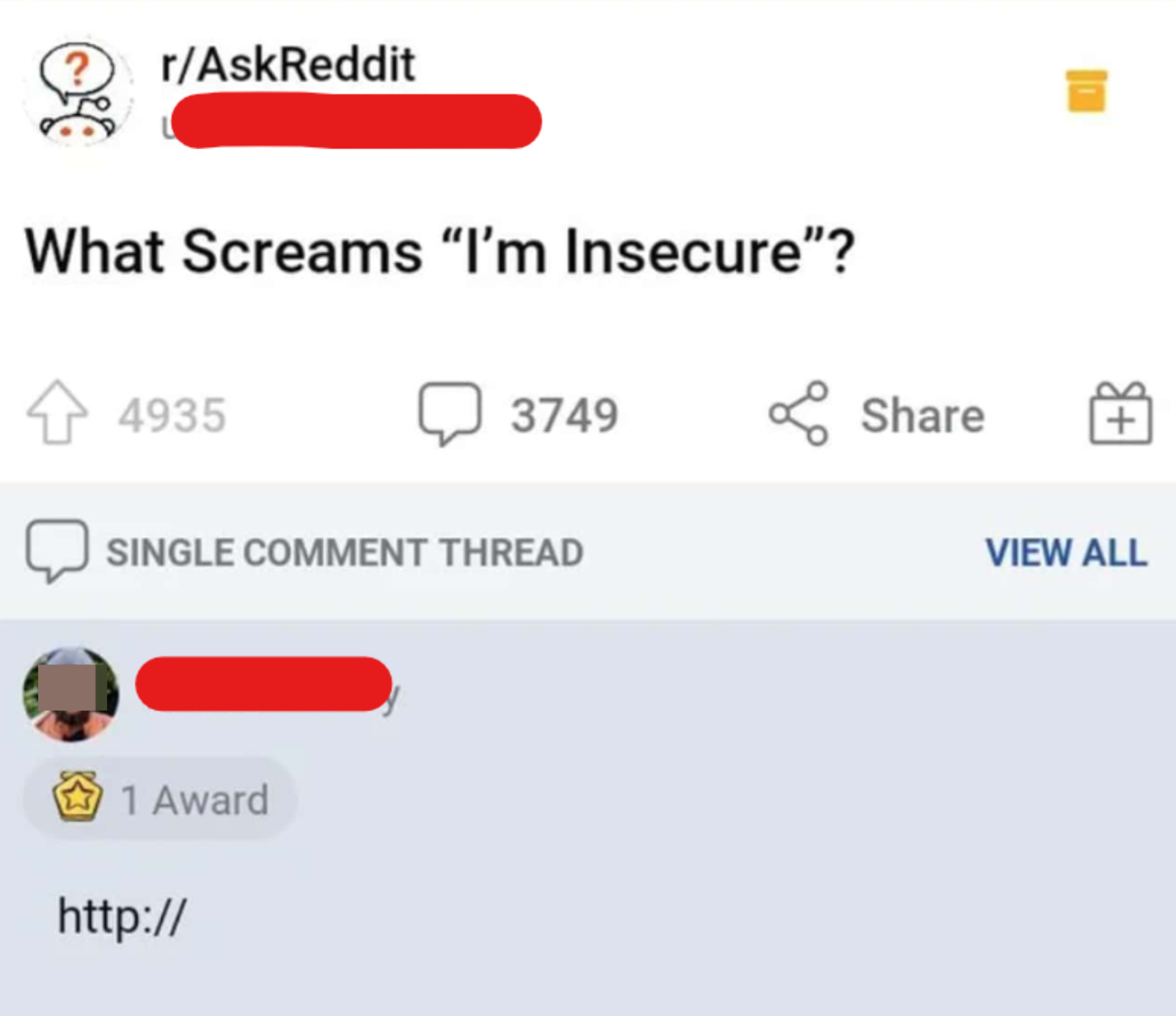 someone asks what screams insecure and someone responds http