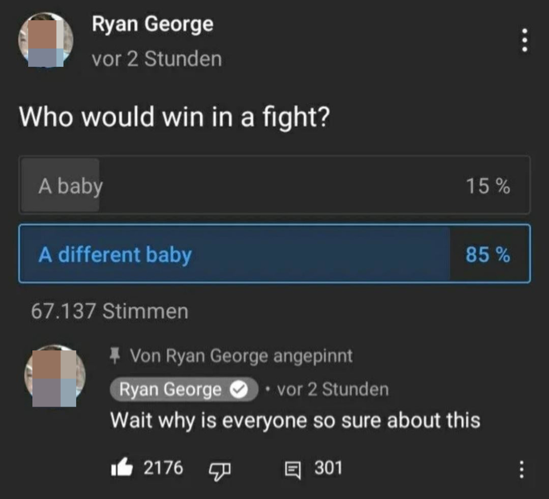 Poll about who would win a baby or a different baby, and everyone picks a different baby, which has the poll taker asking why everyone is so sure