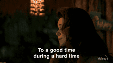 She-Hulk raising a glass and saying &quot;to a good time, during a hard time&quot;