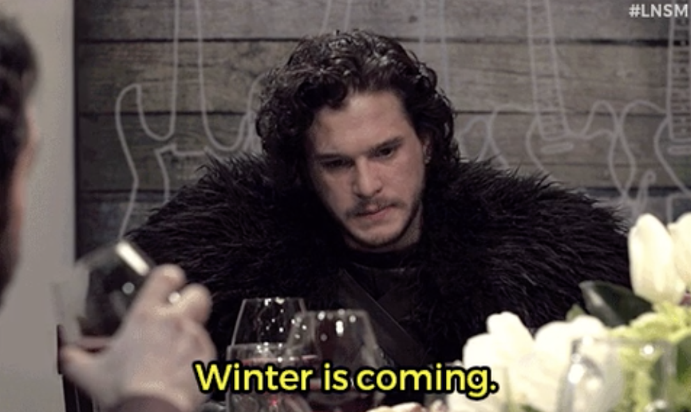 A sketch from &quot;Late Night With Seth Meyers&quot; where Jon Snow is at a dinner party and eerily says &quot;Winter is coming&quot;