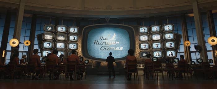 A TV displays &quot;The Hunger Games&quot;