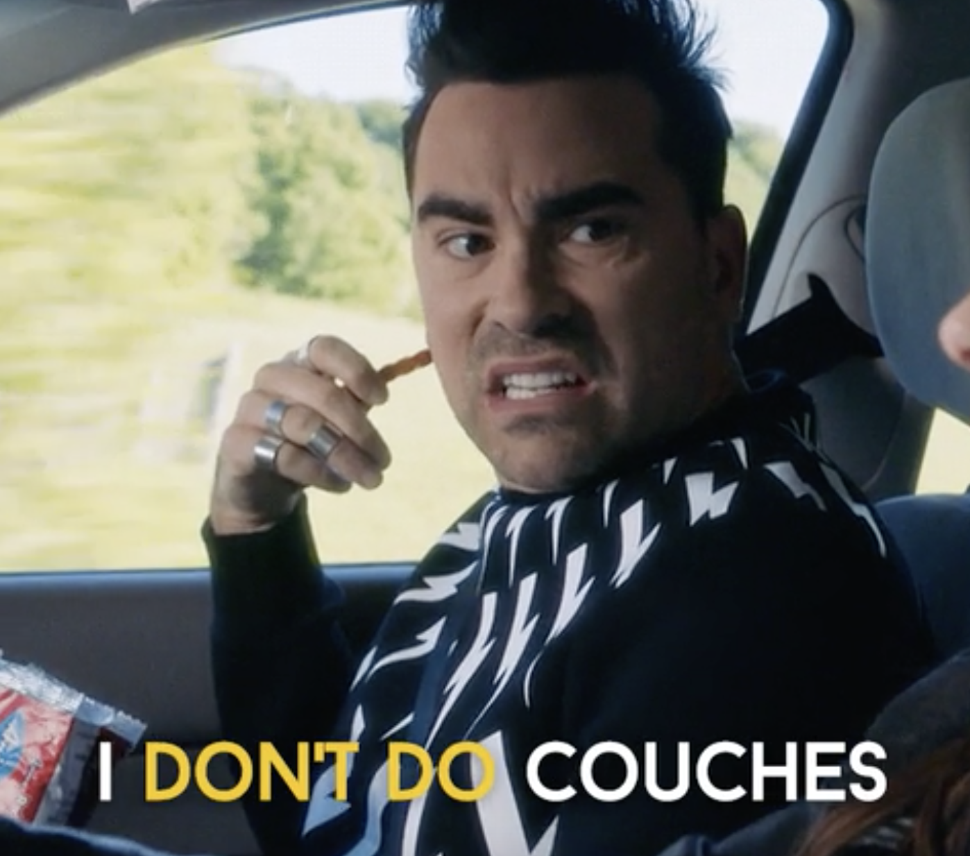 David from Schitt&#x27;s Creek looking disgusted and saying &quot;I don&#x27;t do couches&quot;