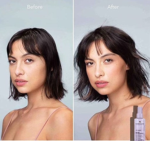 Model&#x27;s hair before and after using the mist