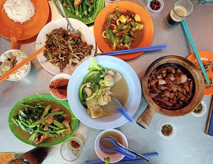 Assortment of Chinese food in night market