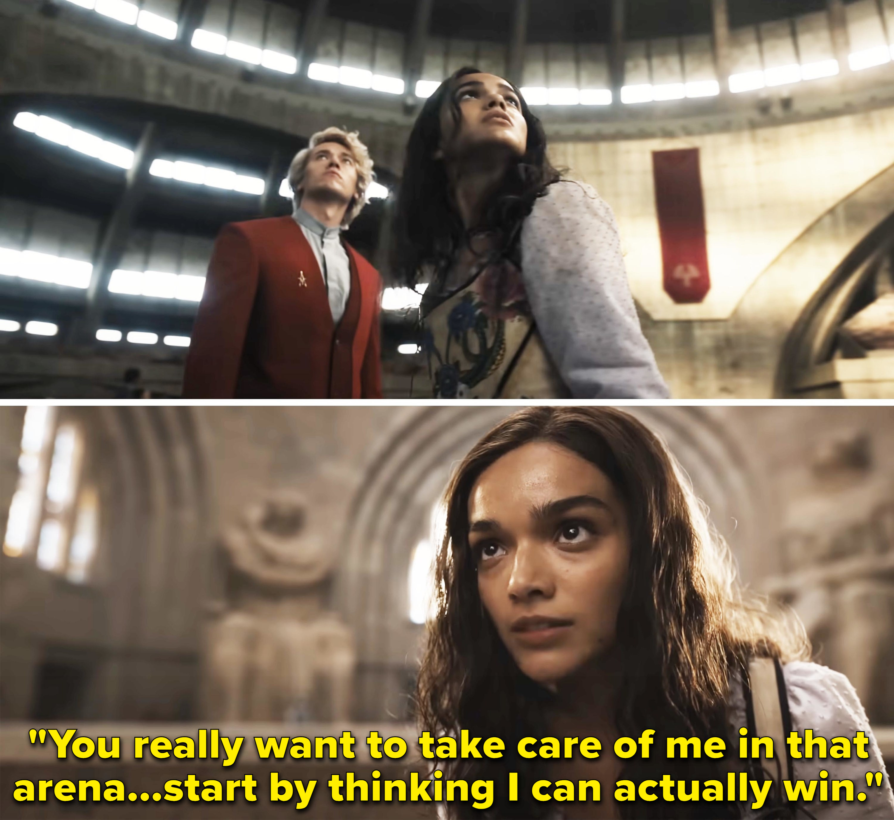 Lucy telling Coryo, "You really want to take of me in that arena? Start by thinking I can actually win"