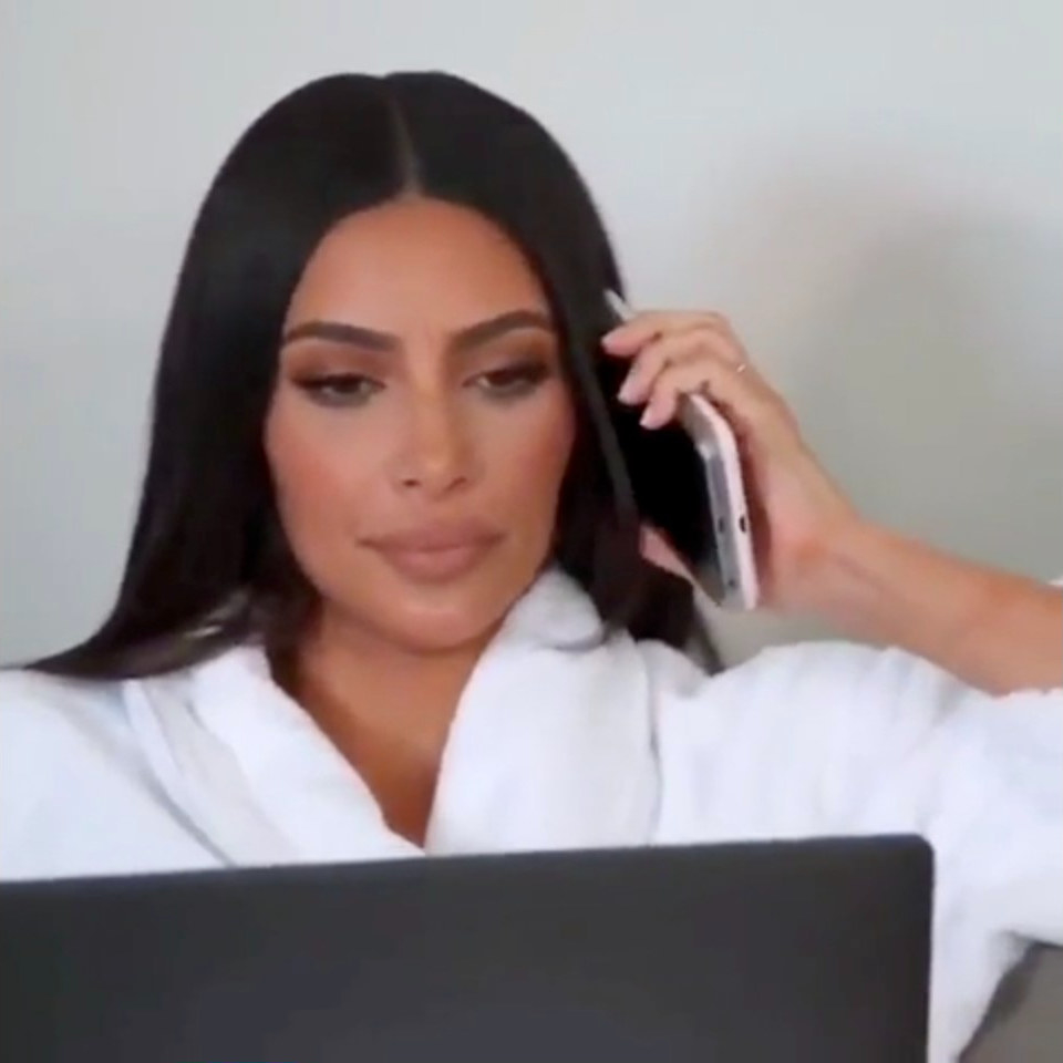 Kim Kardashian on the phone