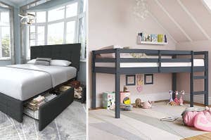 bed with storage, lofted bed