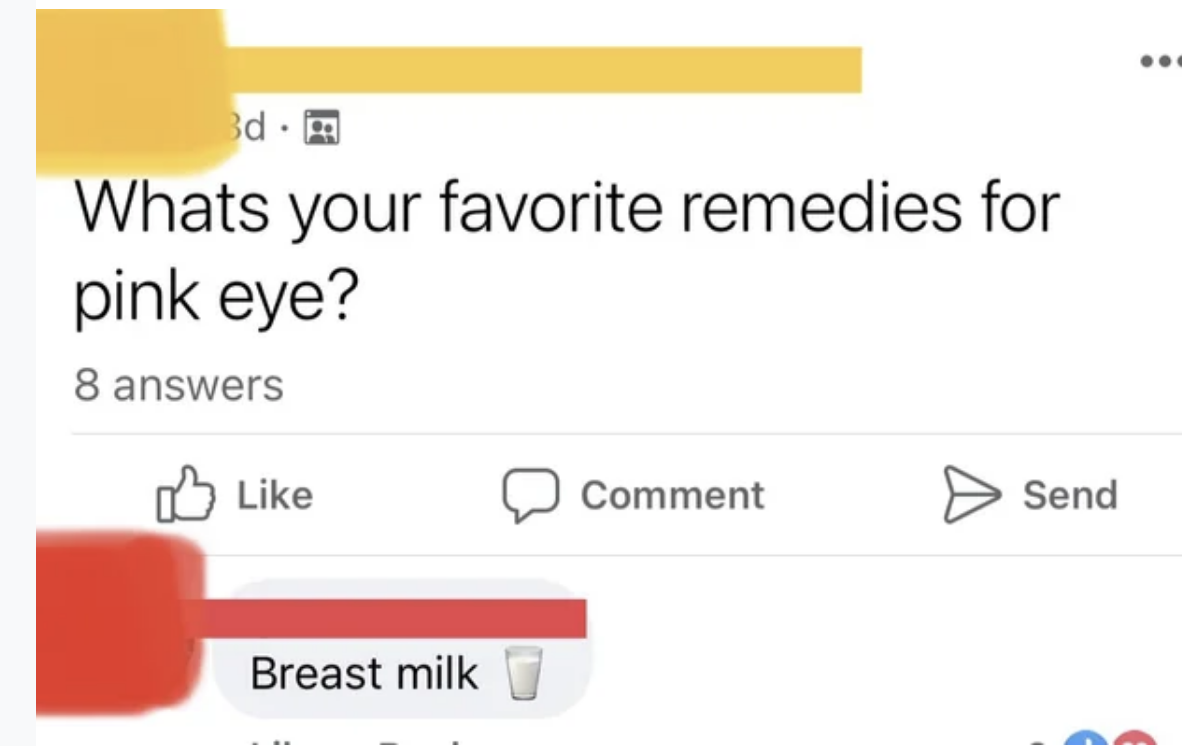 Person says breast milk is their favorite remedy for pink eye