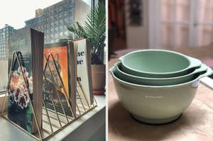 book holder and mixing bowls 