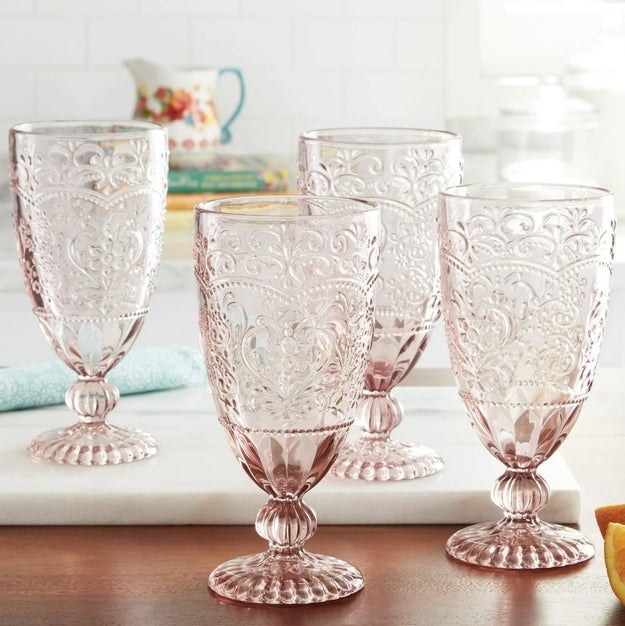 The goblets in rose on a table