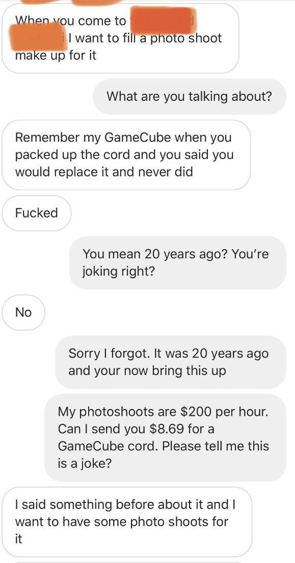 person demanding photo shoot for a free
