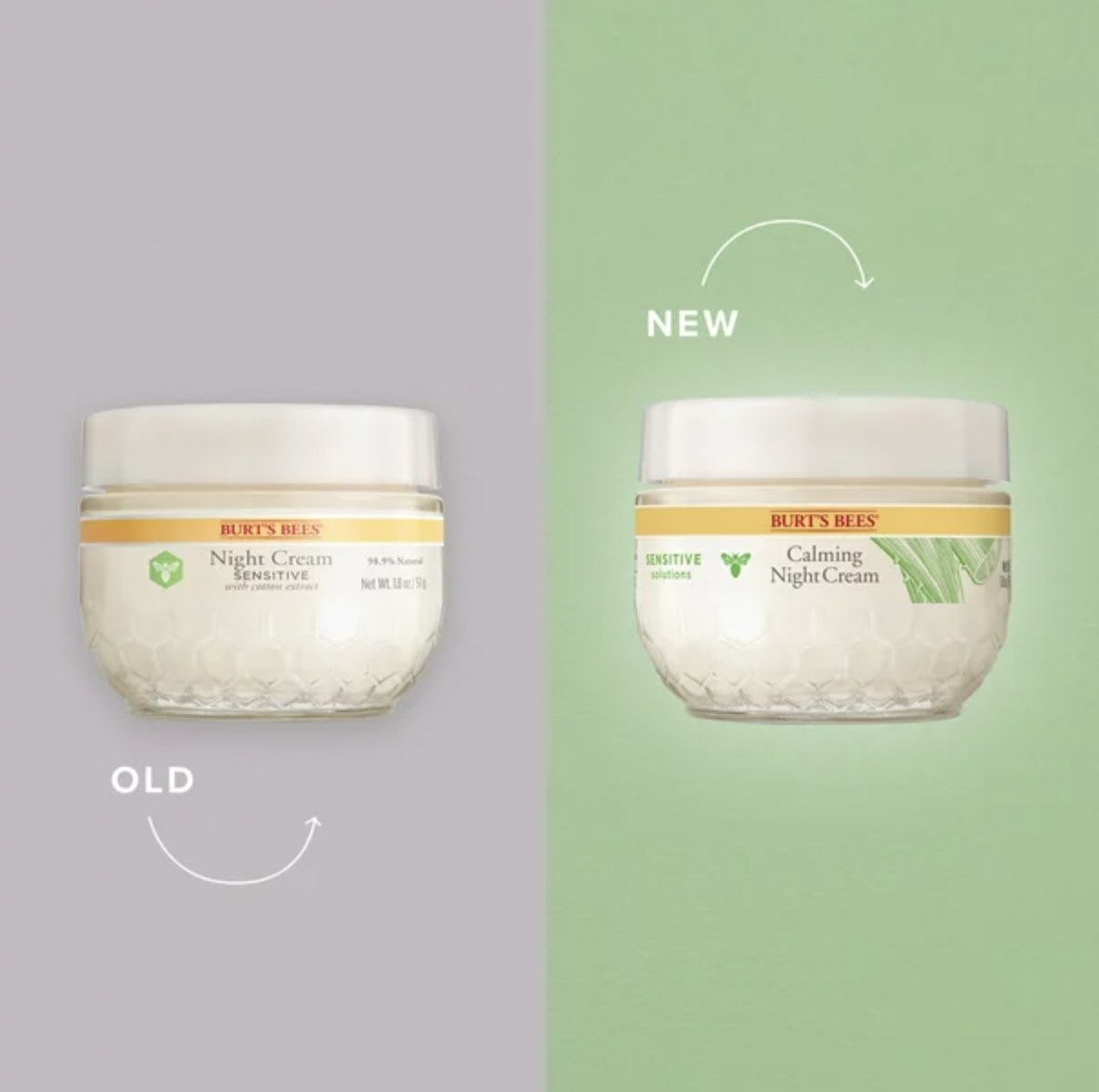 A old and new jar of the same face cream