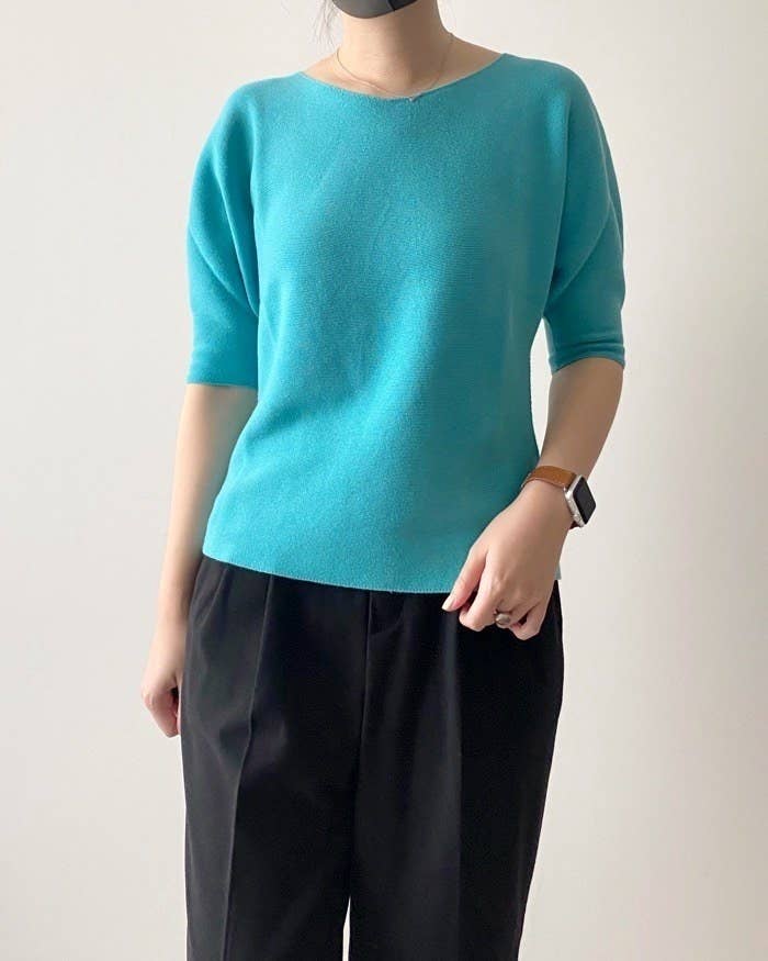 ユニクロのオススメのファッション「3Dコットンボリュームスリーブセーター（5分袖）」のコーディネート