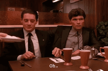 Dale Cooper from TV show Twin Peaks is served a slice of pie with ice cream