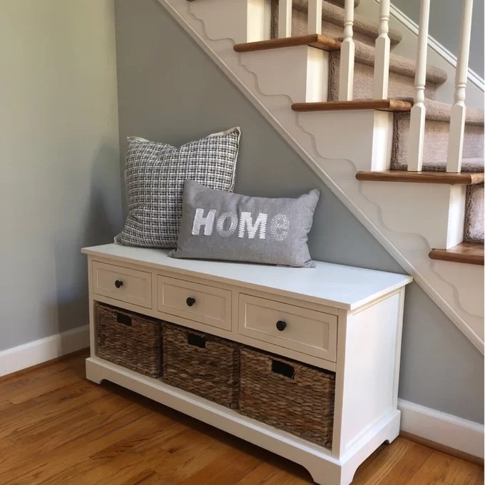 Reviewer&#x27;s photo of the storage bench in the color White