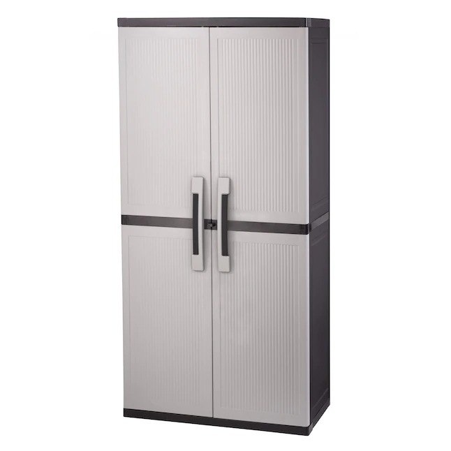 a gray and black five-tier garage cabinet