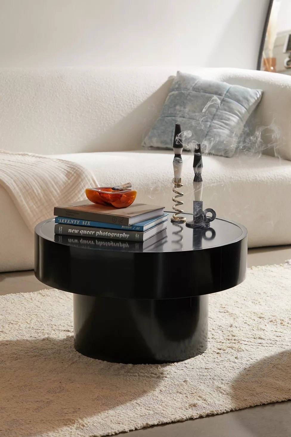 the black coffee table in a living room