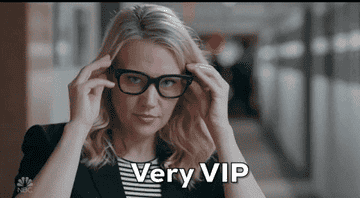 a gif of snl and kate mckinnon saying very vip