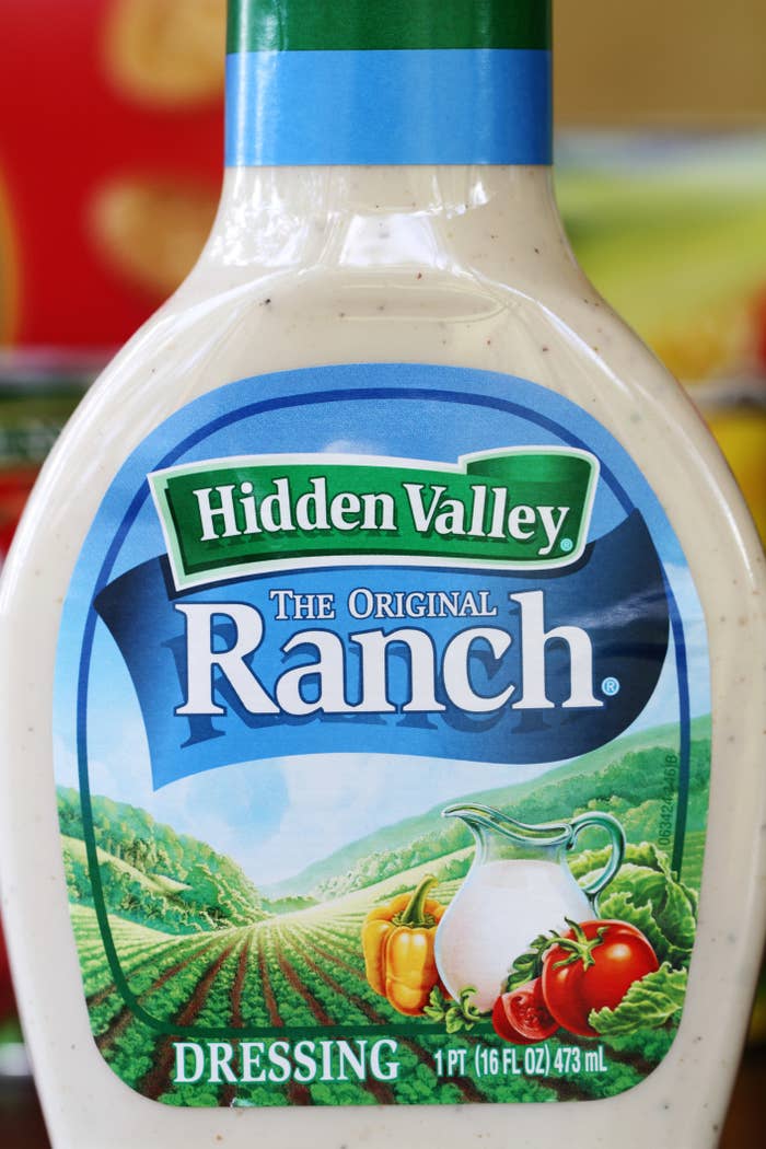 Closeup of a bottle of ranch