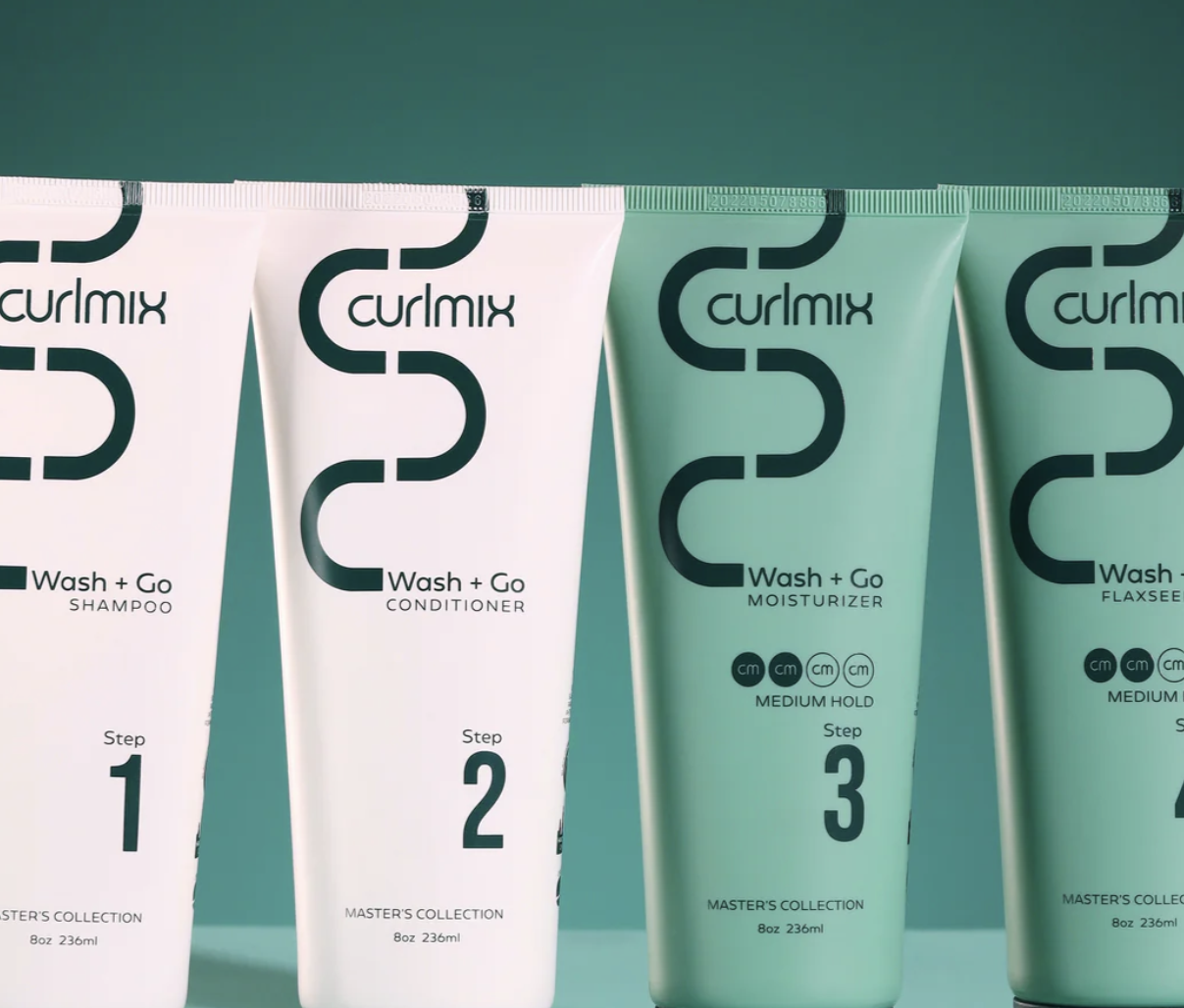 The Curlmix four-step wash and go hair products