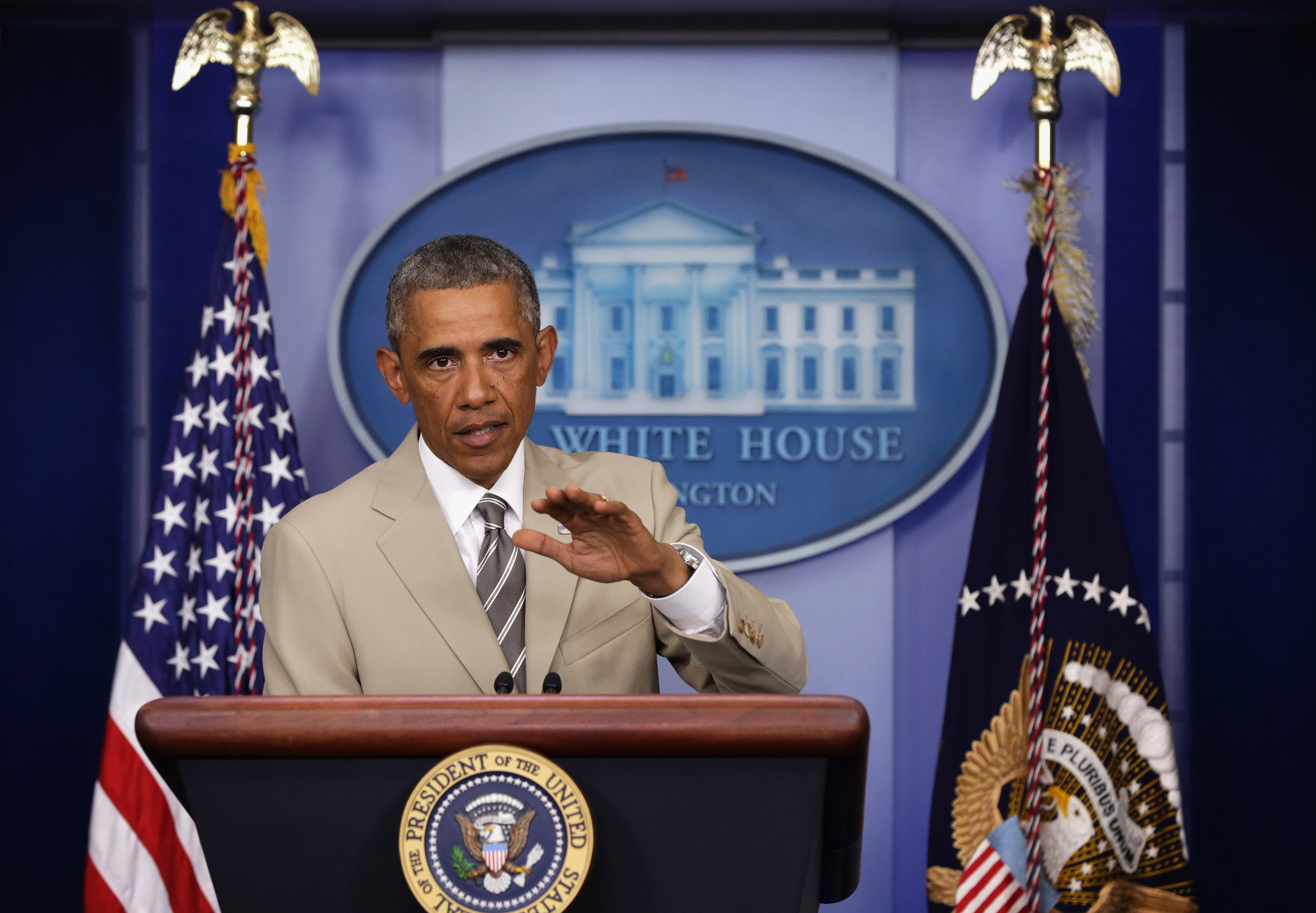 Barack Obama behind the podium