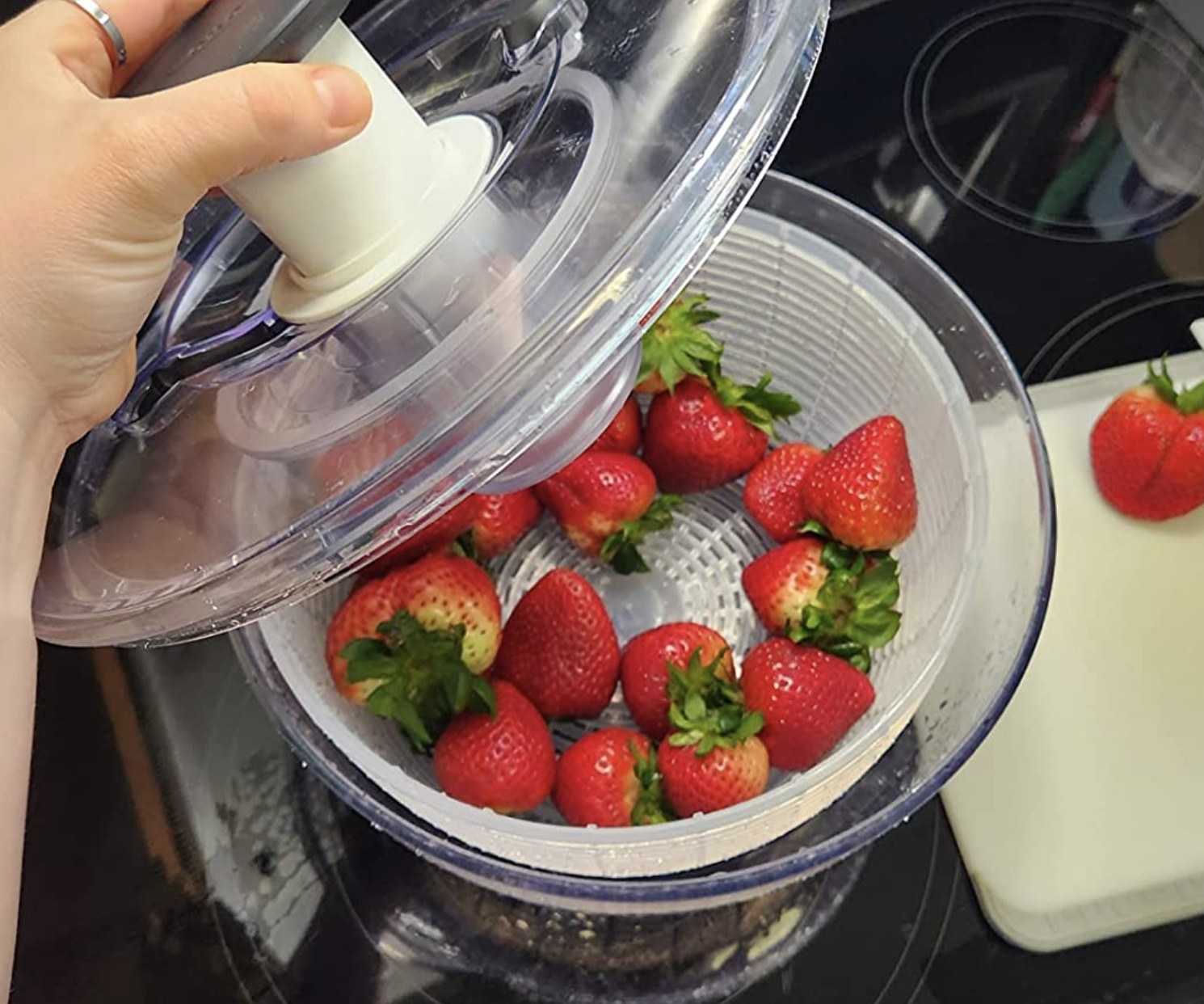reviewer photo showing strawberries in the salad spinner