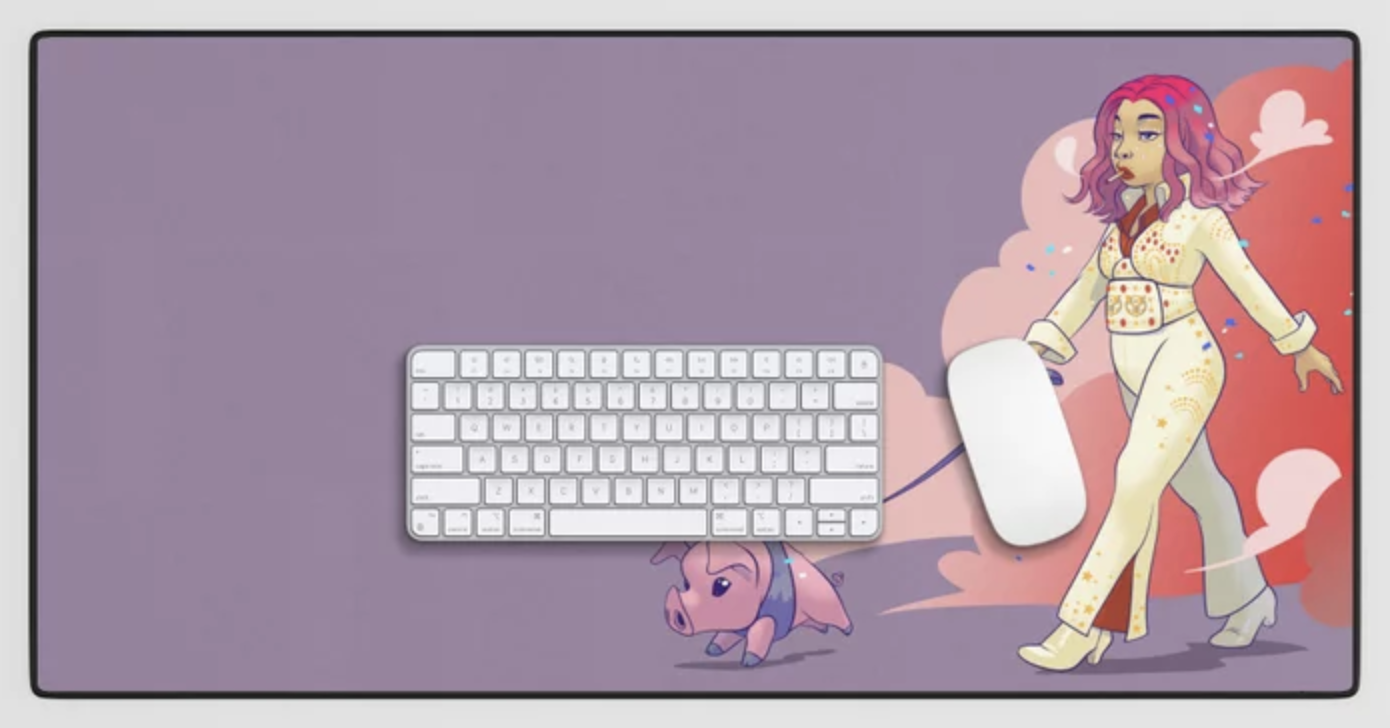 Keyboard and mouse on top of Jobu Tupaki deskmat