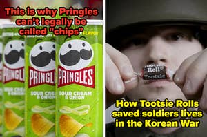 Pringles and a soldier holding a Tootsie Roll