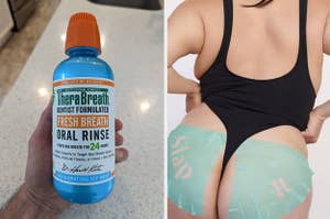 (left) oral rinse (right) butt mask