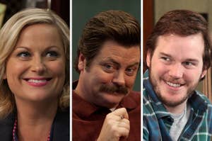 Leslie, Andy, and Ron in "Parks and Recreation"