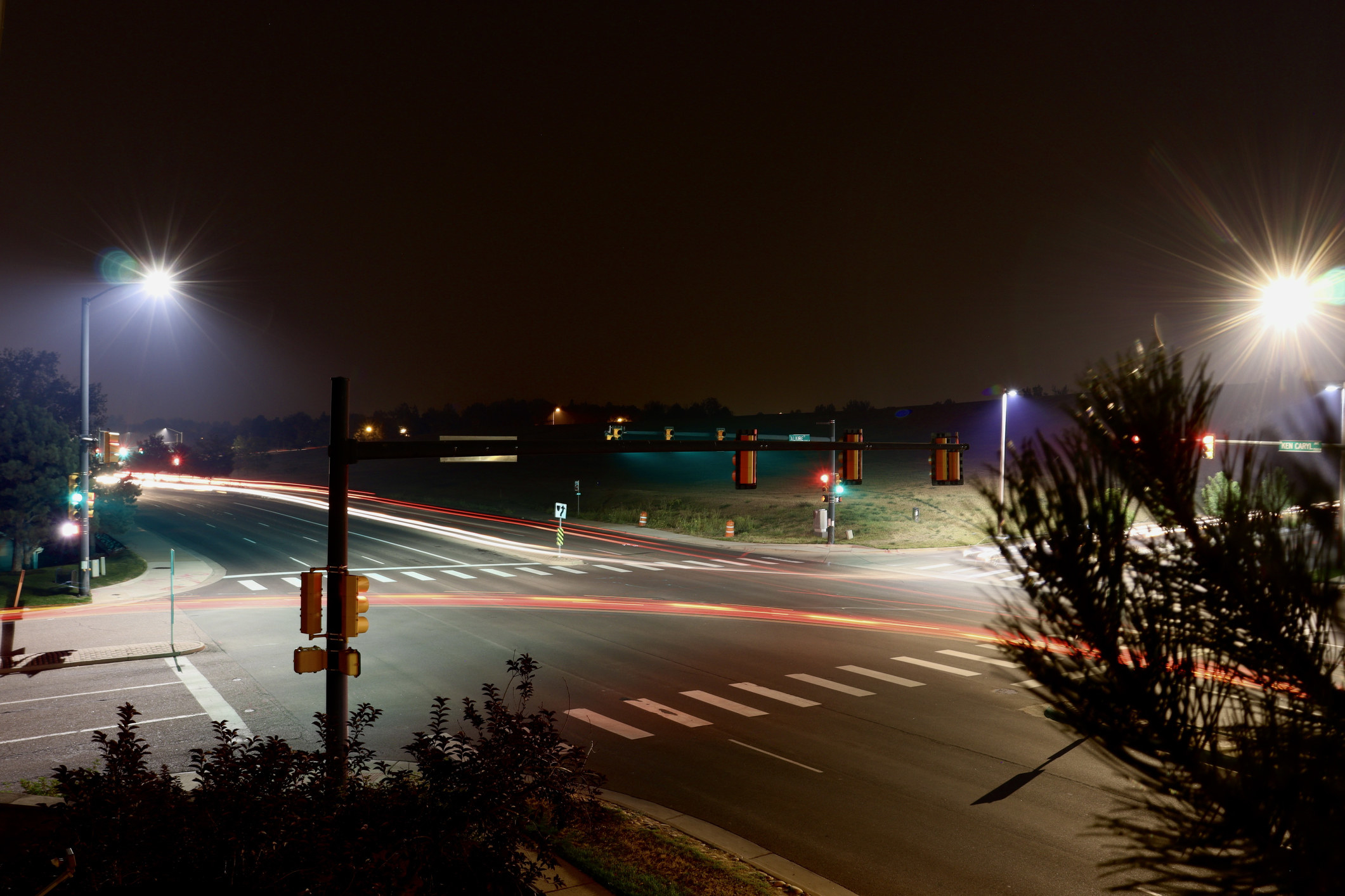night time image of an intersection in Littleton