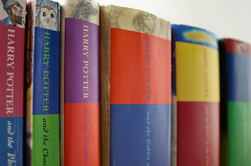 Harry Potter books lined up together