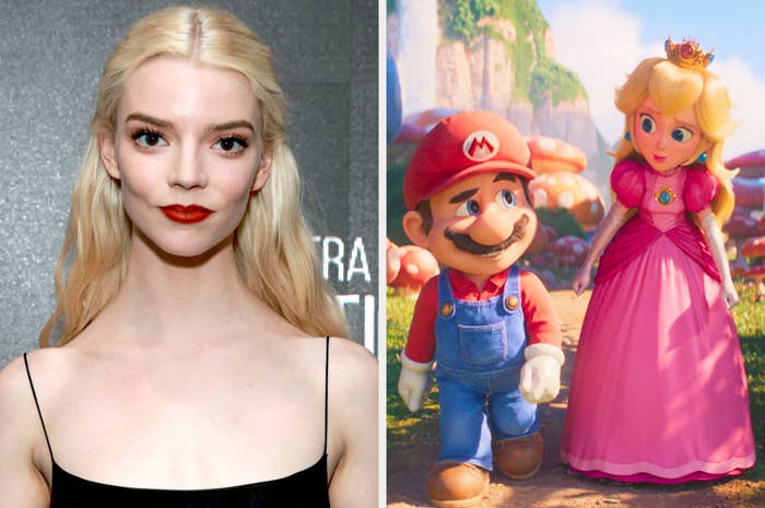 anya taylor joy in real life and princess peach in the animated super mario bros movie