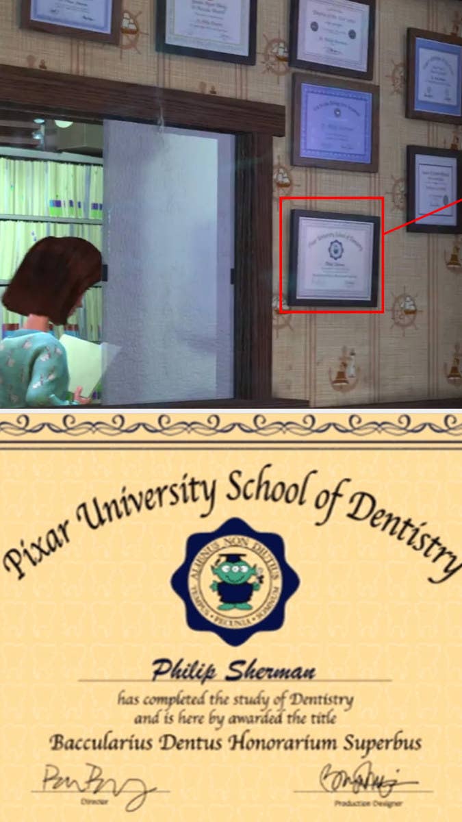 &quot;Pixar University School of Dentistry&quot; hanging in dentist&#x27;s office