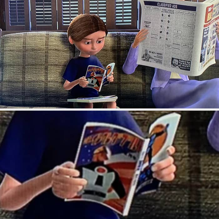 Kid reading an &quot;Incredibles&quot; comic book in dentist&#x27;s office
